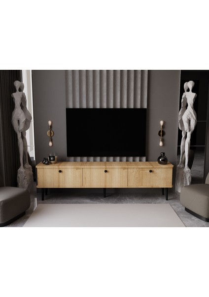 Lunaris Tv Ünitesi - Tv Sehpası 200 cm %100 Mdf Lake Ahşap Ayaklı