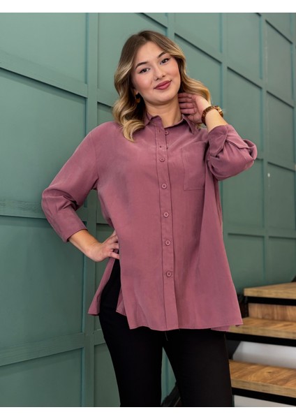 Kadın Yanları Yırtmaçlı Tek Cepli Önden Düğmeli Gömlek fiyatları