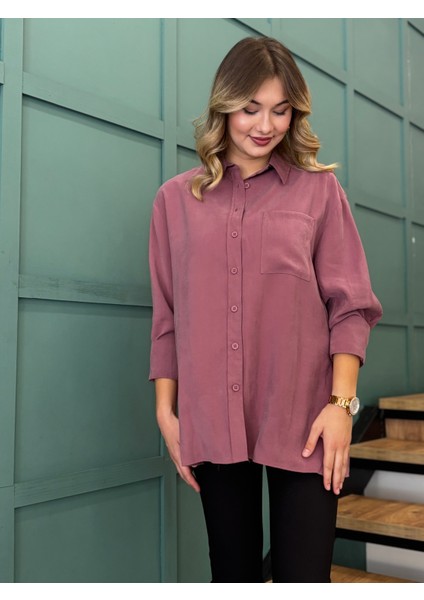 Kadın Yanları Yırtmaçlı Tek Cepli Önden Düğmeli Gömlek modelleri