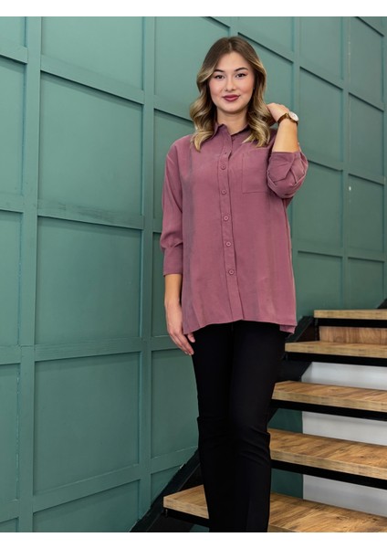 Kadın Yanları Yırtmaçlı Tek Cepli Önden Düğmeli Gömlek fırsatları