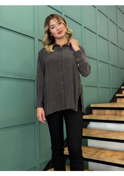 Kadın Yanları Yırtmaçlı Tek Cepli Önden Düğmeli Gömlek fiyatları