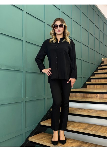 Kadın Yanları Yırtmaçlı Tek Cepli Önden Düğmeli Gömlek modelleri