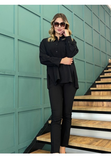 Kadın Yanları Yırtmaçlı Tek Cepli Önden Düğmeli Gömlek fırsatları