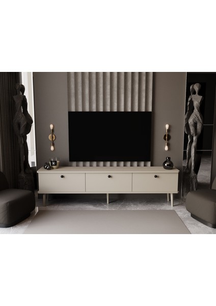 Lunaris Tv Ünitesi - Tv Sehpası 200 cm %100 Mdf Lake Ahşap Ayaklı