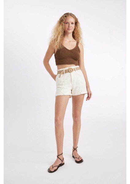 Paperbag Yüksek Bel Katlamalı Paça Jean Şort B8128AX24HS