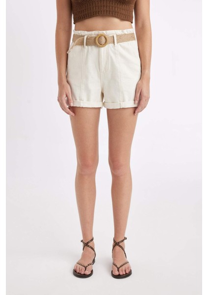 Paperbag Yüksek Bel Katlamalı Paça Jean Şort B8128AX24HS