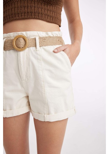 Paperbag Yüksek Bel Katlamalı Paça Jean Şort B8128AX24HS