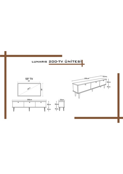 Lunaris Tv Ünitesi - Tv Sehpası 200 cm %100 Mdf Lake Ahşap Ayaklı fırsatları