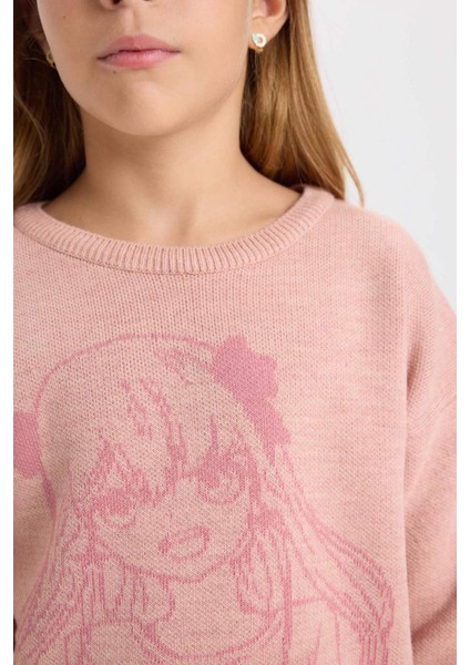 Kız Çocuk Bisiklet Yaka Desenli Triko Kazak D3189A824WN