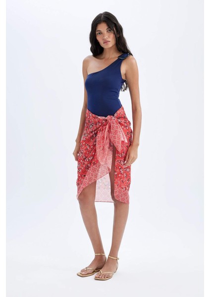Regular Fit Desenli Vual Pareo-Fall in Love D2745AXNS
