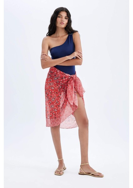 Regular Fit Desenli Vual Pareo-Fall in Love D2745AXNS
