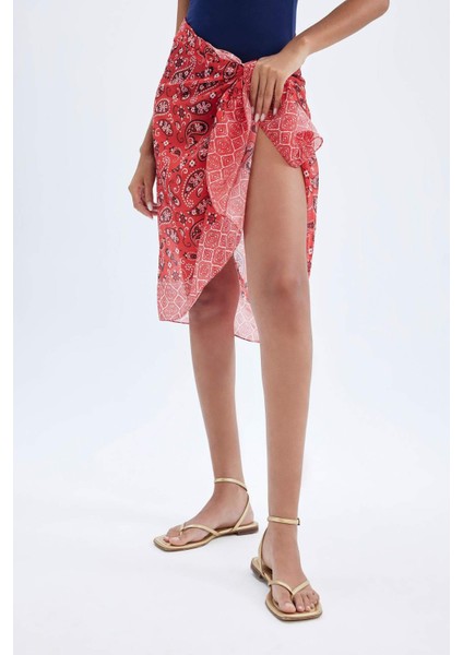 Regular Fit Desenli Vual Pareo-Fall in Love D2745AXNS