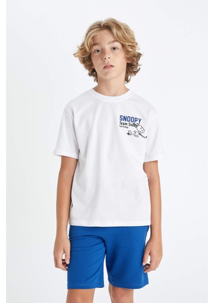 Erkek Çocuk Snoopy Bisiklet Yaka Kısa Kollu Tişört D2100A824HS