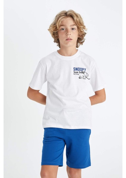 Erkek Çocuk Snoopy Bisiklet Yaka Kısa Kollu Tişört D2100A824HS