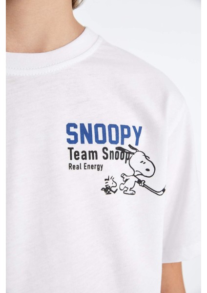 Erkek Çocuk Snoopy Bisiklet Yaka Kısa Kollu Tişört D2100A824HS