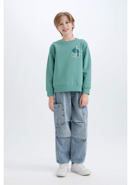 Erkek Çocuk Bisiklet Yaka Baskılı Sweatshirt D3027A824WN