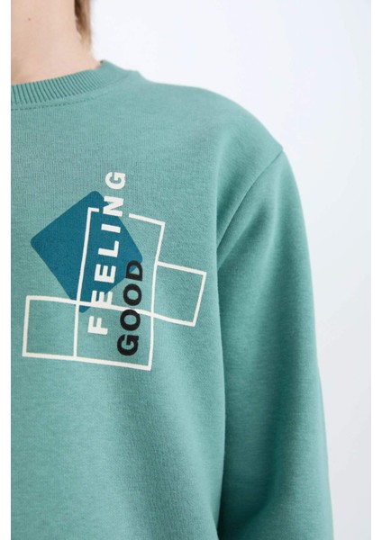 Erkek Çocuk Bisiklet Yaka Baskılı Sweatshirt D3027A824WN