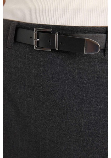 A Kesim Basic Düz Yüksek Bel Kemerli Mini Klasik Etek