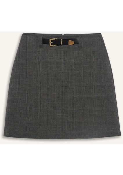 A Kesim Basic Düz Yüksek Bel Kemerli Mini Klasik Etek