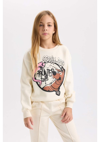 Kız Çocuk Ekru Scooby Doo Relax Fit Bisiklet Yaka Sweatshirt D2827A824WN