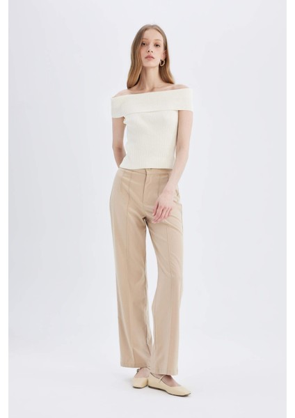 Fitted Açık Omuz Basic Düz Triko Bluz D2997AX24SM