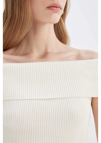 Fitted Açık Omuz Basic Düz Triko Bluz D2997AX24SM