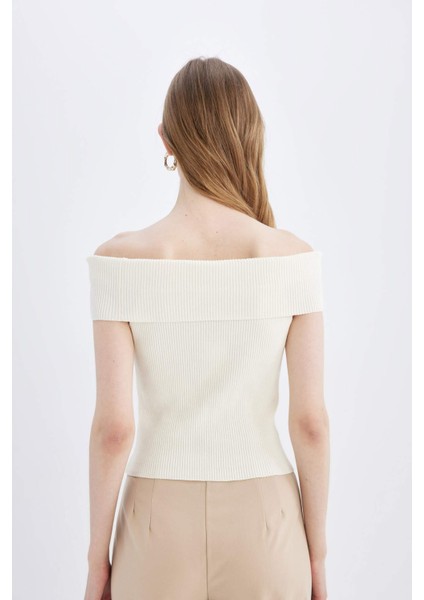 Fitted Açık Omuz Basic Düz Triko Bluz D2997AX24SM