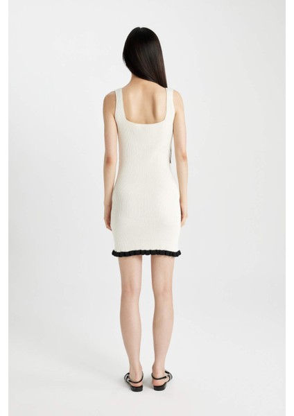 Fitted Kare Yaka Kolsuz Mini Triko Elbise D3001AX24SM