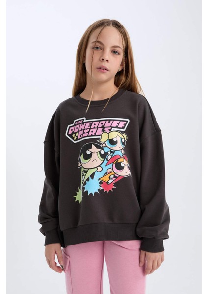 Kız Çocuk PowerPuff Girls Oversize Geniş Kalıp Bisiklet Yaka Sweatshirt D2823A824WN
