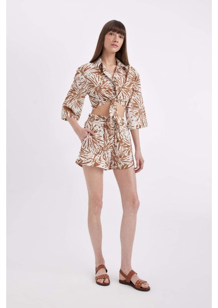 Yüksek Bel Kısa Paça Vual Şort D3175AX24SM