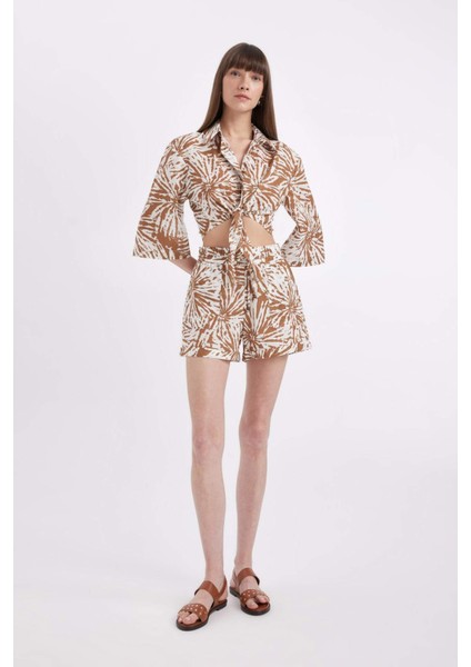 Yüksek Bel Kısa Paça Vual Şort D3175AX24SM