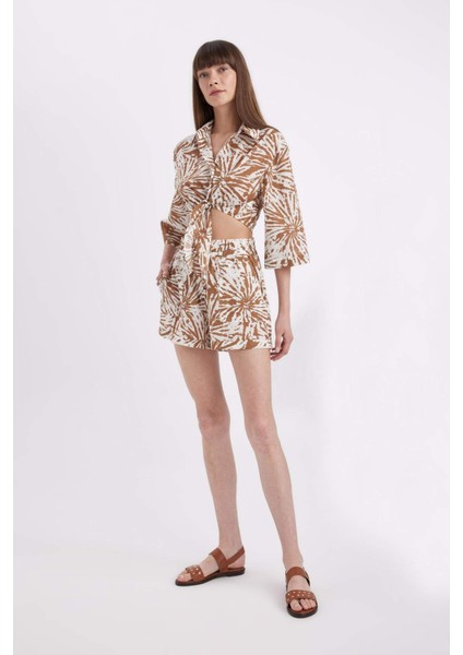 Yüksek Bel Kısa Paça Vual Şort D3175AX24SM