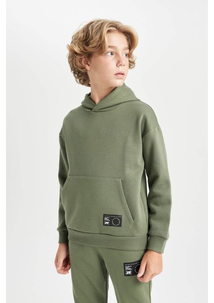 Erkek Çocuk Oversize Geniş Kalıp Kapüşonlu Cepli Okul Sweatshirt D1646A824AU