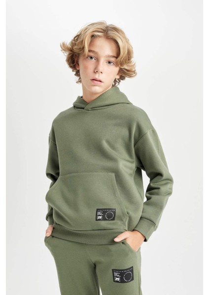 Erkek Çocuk Oversize Geniş Kalıp Kapüşonlu Cepli Okul Sweatshirt D1646A824AU
