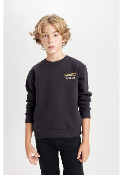 Erkek Çocuk Baskılı Bisiklet Yaka Baskılı Siyah Sweatshirt D3091A824AU
