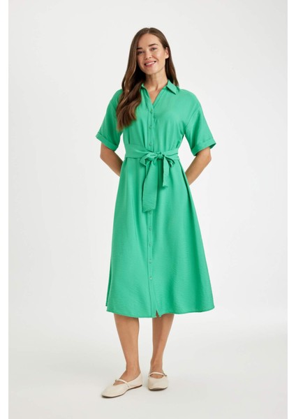 Regular Fit Gömlek Yaka Kısa Kollu Elbise D4055AXNS