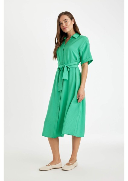 Regular Fit Gömlek Yaka Kısa Kollu Elbise D4055AXNS