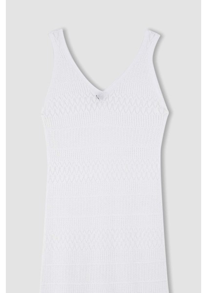 Fitted Kolsuz Beyaz Midi Kroşe Elbise D3325AX24SM