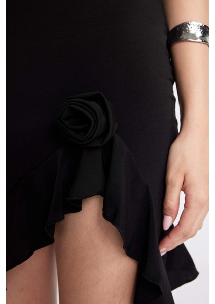 Straplez Asimetrik Mini Abiye Elbise