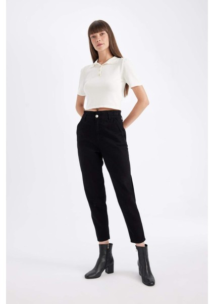 Paperbag Gabardin Kumaş Pantolon Yüksek Bel Cepli Basic Düz Standart Paça S2790AZ24WN