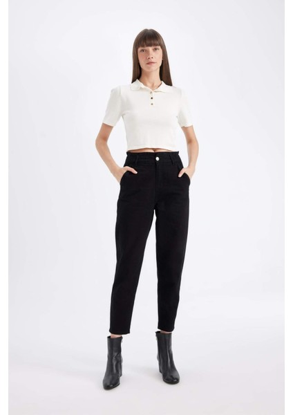 Paperbag Gabardin Kumaş Pantolon Yüksek Bel Cepli Basic Düz Standart Paça S2790AZ24WN