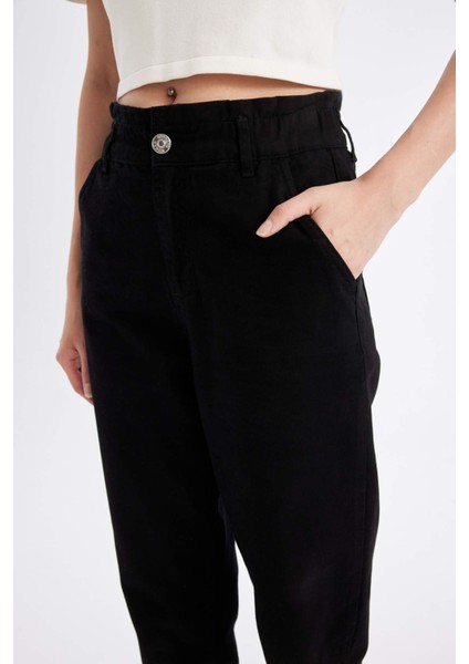 Paperbag Gabardin Kumaş Pantolon Yüksek Bel Cepli Basic Düz Standart Paça S2790AZ24WN