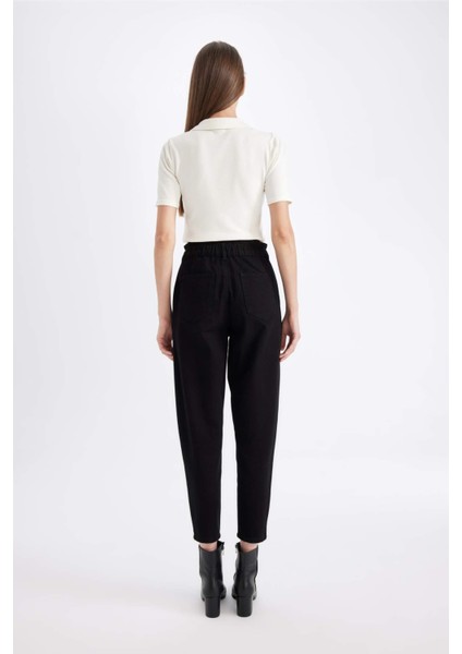 Paperbag Gabardin Kumaş Pantolon Yüksek Bel Cepli Basic Düz Standart Paça S2790AZ24WN