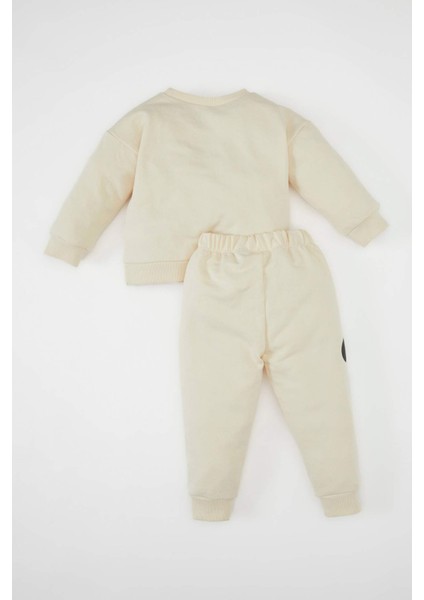 Erkek Bebek 2'li Takım Disney Mickey & Minnie Bisiklet Yaka Sweatshirt Beli Lastikli Jogger Eşofman Altı D1890A524AU