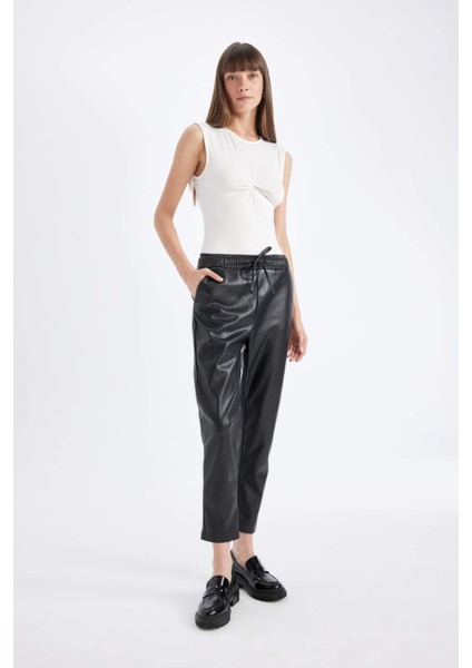 Jogger Fit Cepli Yüksek Bel Suni Deri Pantolon X8320AZ24WN