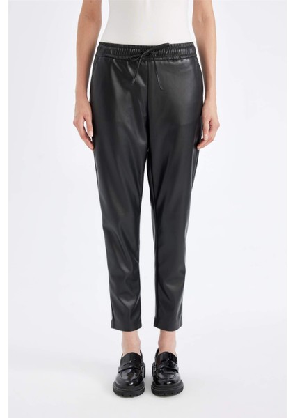Jogger Fit Cepli Yüksek Bel Suni Deri Pantolon X8320AZ24WN