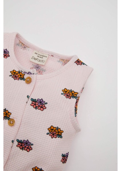 Kız Bebek 2'li Takım Çiçekli Waffle Kolsuz Tulum Saç Bandı D3459A524HS