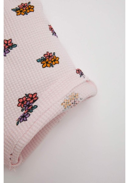 Kız Bebek 2'li Takım Çiçekli Waffle Kolsuz Tulum Saç Bandı D3459A524HS