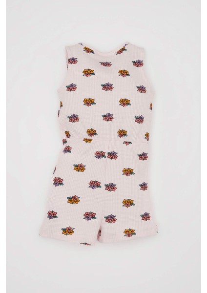 Kız Bebek 2'li Takım Çiçekli Waffle Kolsuz Tulum Saç Bandı D3459A524HS