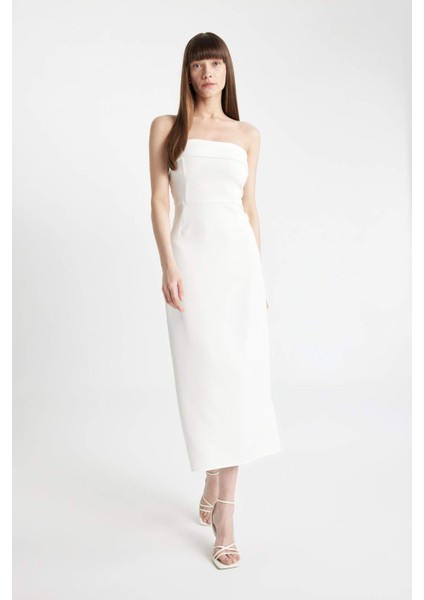 Bodycon Vücudu Saran Straplez Maxi Abiye Elbise D3268AXNS